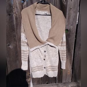 Costa Blanca Cardigan Sweater Belted Cotton Stripe Shawl Collar Slouchy Women S